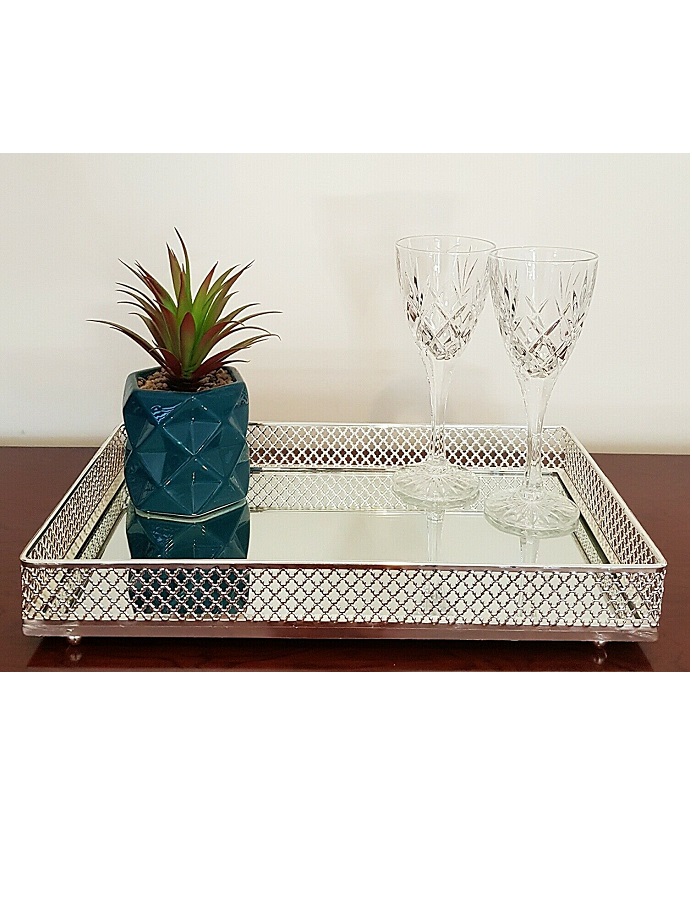 Decorative Serving Mirrored Trays, Mirror Perfume Tray Silver